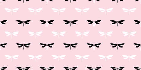 Black white and pink dragonfly seamless pattern background, vector design, geometric layoutのイラスト素材