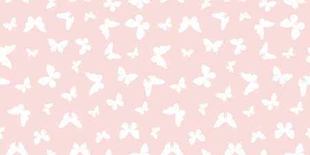 Scattered butterfly seamless repeat pattern background, vector random butterfly silhouettesのイラスト素材