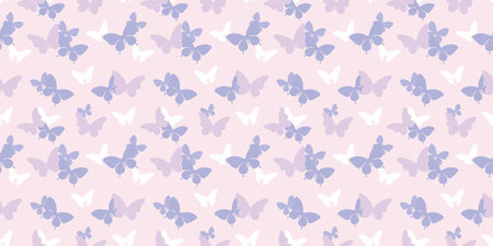 Random butterfly silhouette pattern, seamless repeat background, vector butterflies in pastel colorsのイラスト素材
