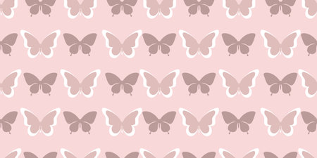 Pastel butterfly seamless repeat pattern background, butterfly vector silhouetteのイラスト素材
