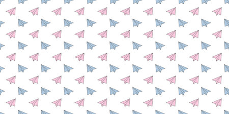 Pastel paper plane seamless repeat pattern vector background, origami planes