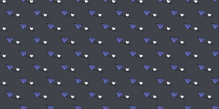 Dark paper plane with hearts seamless repeat pattern vector background, origami planes, Valentine's...