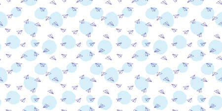 Cute paper plane seamless repeat pattern vector background, origami planesのイラスト素材