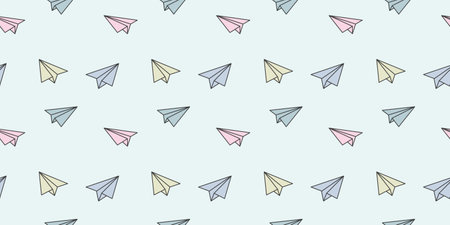 Colorful paper plane seamless repeat pattern vector background, origami planesのイラスト素材