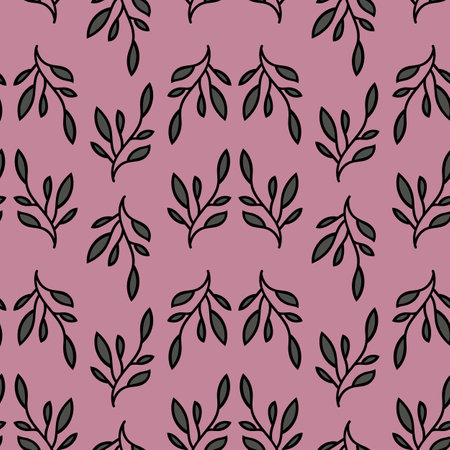 Leaf seamless repeat pattern vector design, hand drawn leaf elementsのイラスト素材