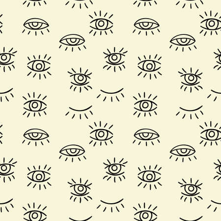 Eyes seamless abstract repeat pattern vector with eye elements, eye doodlesのイラスト素材