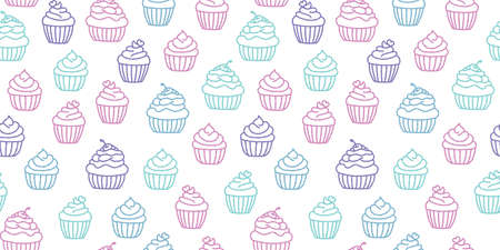 Colorful cupcakes seamless repeat pattern background vector, textured muffin doodles, bakery wallpaperのイラスト素材