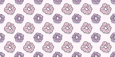 Pastel scrunchies repeat pattern, hair tie seamless design with scrunchy elements, girly background, cute wallpaperのイラスト素材