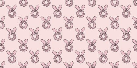 Pastel pink scrunchies repeat pattern, hair tie seamless design with scrunchy elements, girly background, cute wallpaperのイラスト素材