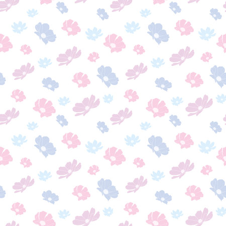 Garden cosmos flower repeat pattern, vector floral background, spring pattern, cute pastel flower...