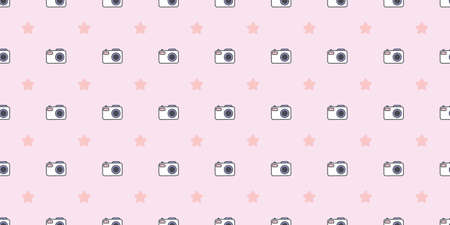 Camera and stars, photography seamless repeat pattern vector background, wallpaper design.のイラスト素材