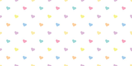 Cute colorful hearts, seamless repeat pattern vector background, repeating wallpaper.