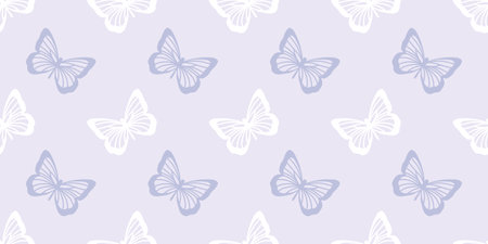 Pastel purple butterfly seamless repeat pattern design, cute butterfly vector wallpaper. Girly spring pattern background.のイラスト素材