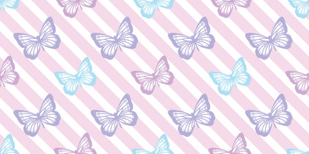 Pastel butterfly seamless repeat pattern design, cute butterfly vector wallpaper. Girly spring pattern background.のイラスト素材