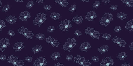 Garden cosmos flower seamless repeat pattern background, vector wallpaper. Floral spring pattern.のイラスト素材