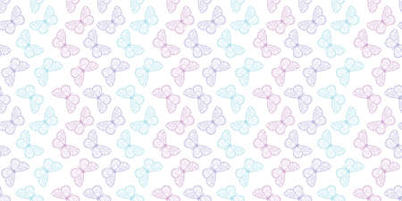 Butterfly seamless vector repeat pattern background, spring wallpaper. Cute girly pattern. Pastel butterfly stripe pattern.のイラスト素材