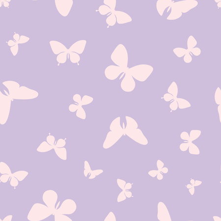 Purple butterfly vector pattern, seamless repeat pattern background design, butterfly wallpaper.のイラスト素材
