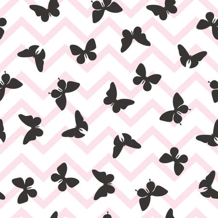 Girly butterfly repeat pattern design, seamless background, cute butterfly silhouette pattern.のイラスト素材
