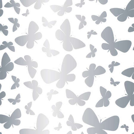 White and silver butterfly seamless repeata pattern background, butterfly silhouette pattern.のイラスト素材