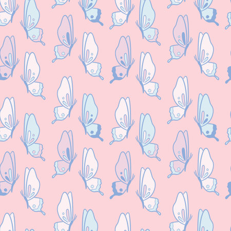 Girly butterfly pattern, seamless vector background. Cute spring wallpaper.のイラスト素材