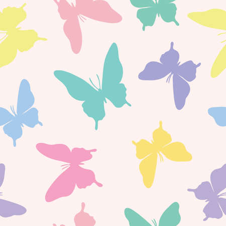 Vector butterfly seamless repeat pattern design background. Simple butterfly silhouette, cute girly pastel pattern.のイラスト素材