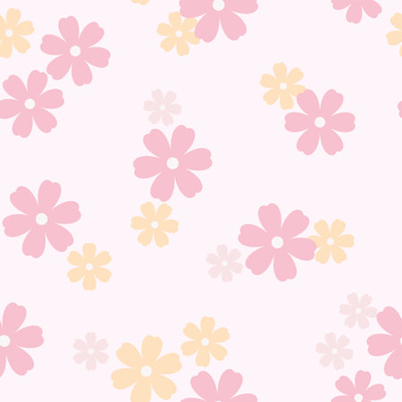 Cute vector flower pattern, seamless repeat pattern background. Pastel pink, girly repeat vector pattern.のイラスト素材