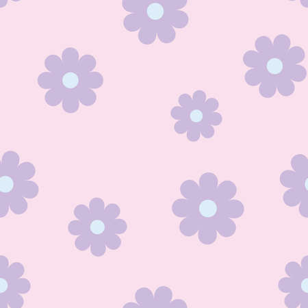 Vector flower pattern, seamless floral background, purple flowers, simple geometric flowers, purple and pink design.のイラスト素材
