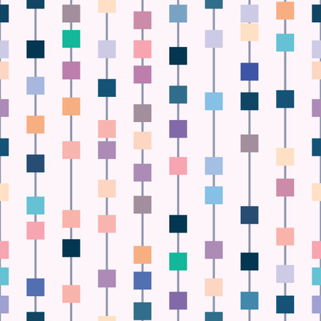 Colorful geometric vector pattern, seamless repeat, vertical stripes with squares, abstract backgroundのイラスト素材
