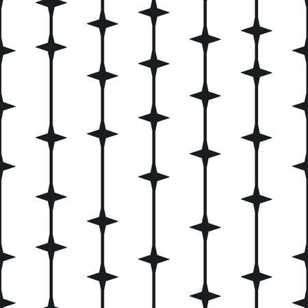 Black and white, monochrome geometric vector pattern, seamless repeat, vertical stripes with stars, abstract backgroundのイラスト素材