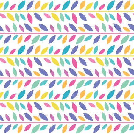 Colorful, vibrant horizontal stripes, leaf vector pattern, seamless botanical print, garland background, endless repeating tile.のイラスト素材