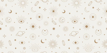 Mystical esoteric vector pattern, seamless background, astrology wallpaper.