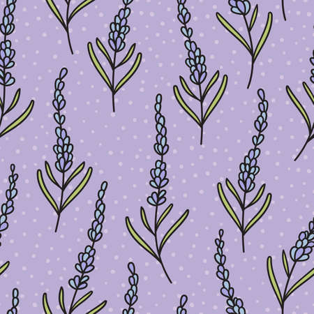 Lavender floral hand drawn pattern, vector texture, seamless backgroundのイラスト素材