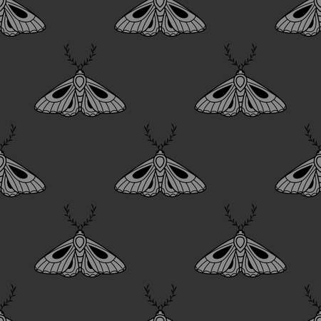 Moth vector pattern, mystical background, seamless repeatのイラスト素材