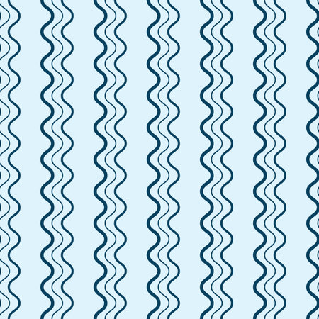 Blue vertical wavy stripe vector pattern, retro wallpaper