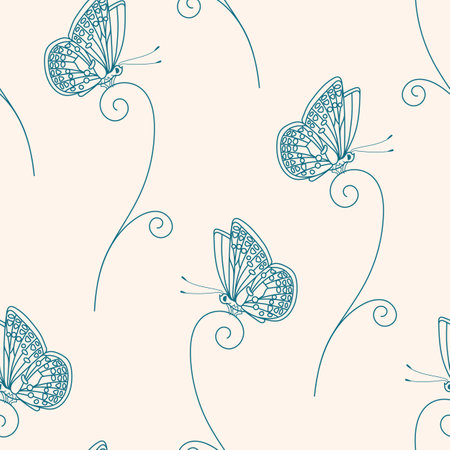 Seamless butterfly repeat pattern, common blue illustration, repeating backgroundのイラスト素材
