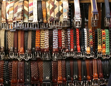Leather belts for sale in Florence marketの写真素材