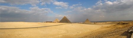 Panorama with three pyramids in Cairo, Egyptの写真素材