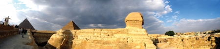 Panorama with pyramids and sphinx in Cairo, Egyptの写真素材