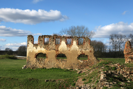 ruins of Paulava Republic (Pavlov Republic) palace in Lithuania. The micro-nation had a capital city, Pavlov, with a city hall, churches, an inn and dozens o houses. The ruins of the capital survived until today.のeditorial素材