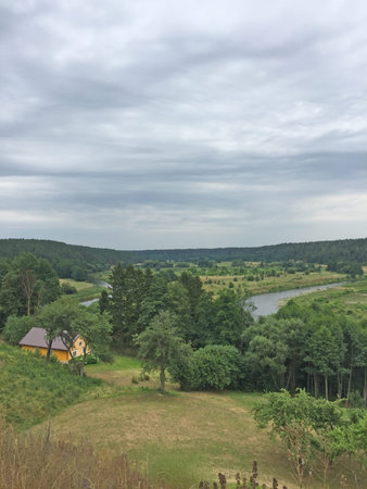 view of Merkine, small village in Lithuania form the mountain in summertimeの写真素材