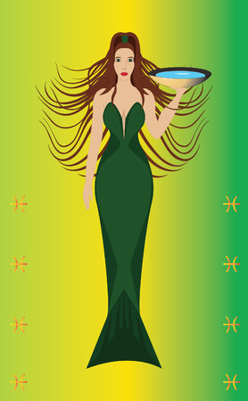the girl the mermaid costs and in hands holds a dish with water, zodiac sign fishのイラスト素材