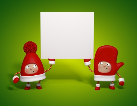 Christmas characters holding bannerの写真素材