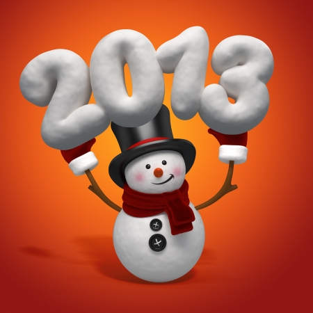 snowman holding year numberの写真素材