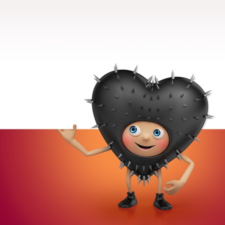 happy Valentine black heart cartoon character holding bannerの写真素材
