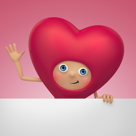 cute funny Valentine heart cartoon holding bannerの写真素材