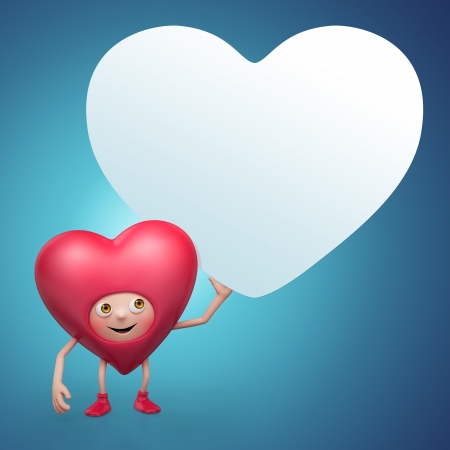 Cute Valentine heart cartoon holding message bannerの写真素材