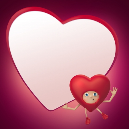 red heart cartoon holding blank Valentine bannerの写真素材