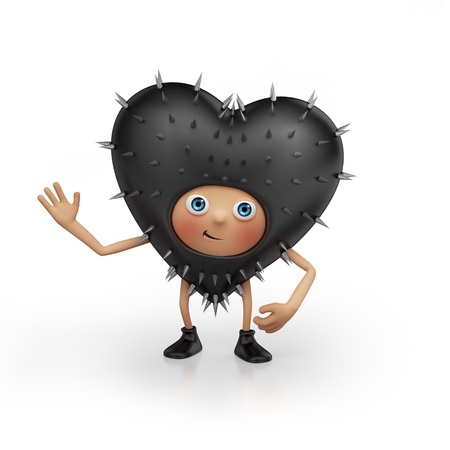 playful black heart cartoon isolated on white background  Valentine s day greeting  Three dimensional character renderの写真素材