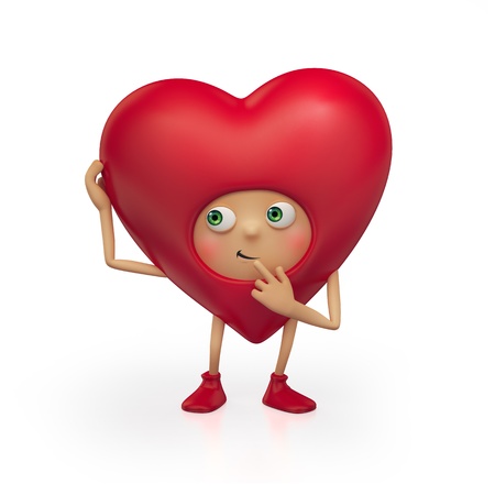 cute red heart cartoon isolated on white background  Valentineâs day greeting  Three dimensional character renderの写真素材