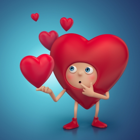 funny curious Valentine cartoon heart characterの写真素材